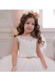 Avorio Abito da ballo Barca Tulle Pizzo Lunga Abiti da ragazza di fiori Economici