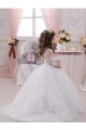 Avorio Abito da ballo Barca Tulle Pizzo Lunga Abiti da ragazza di fiori Economici