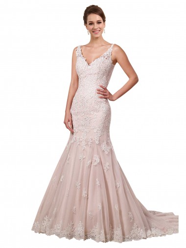 Avorio & Blush Stile sirena Scollatura a V Tulle Pizzo Abiti da sposa Economici