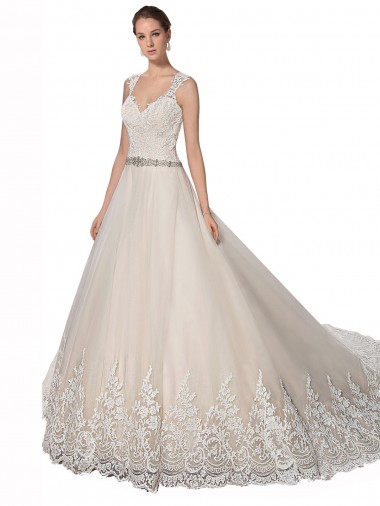 Avorio & Champagne Linea A Innamorato Tulle Pizzo Abiti da sposa Economici
