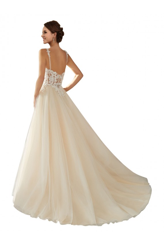 Avorio & Champagne Linea A Scollatura a V Tulle Pizzo Classico Abiti da sposa Economici