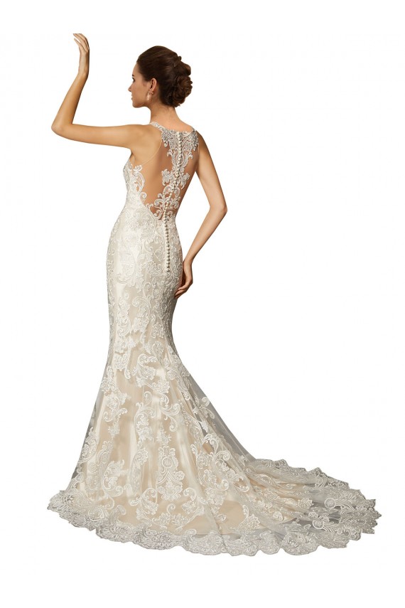 Avorio & Champagne Stile sirena Illusione Tulle Pizzo Classico Abiti da sposa Economici