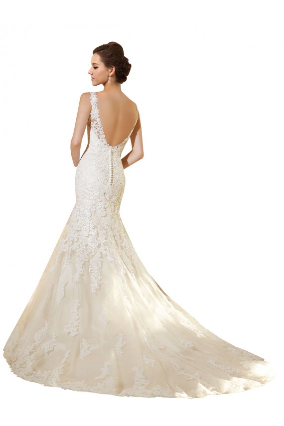 Avorio & Champagne Stile sirena Scollatura a V Tulle Pizzo Abiti da sposa Economici
