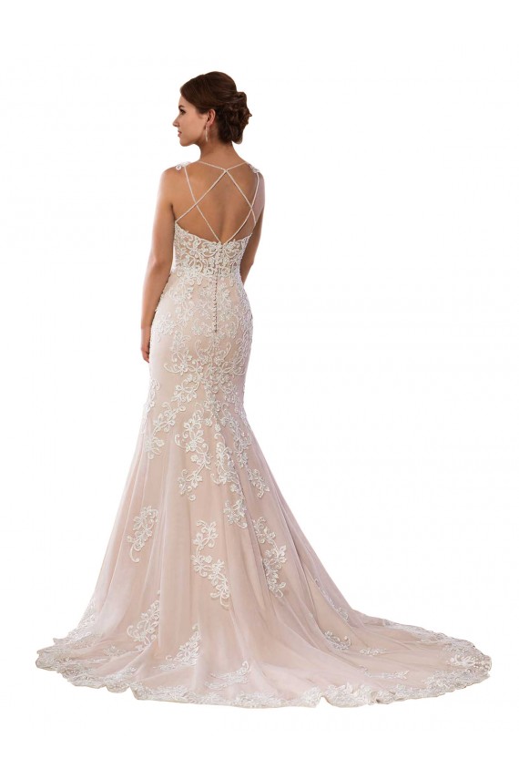 Avorio & Champagne Stile sirena Sottili Pizzo Boho Abiti da sposa Economici