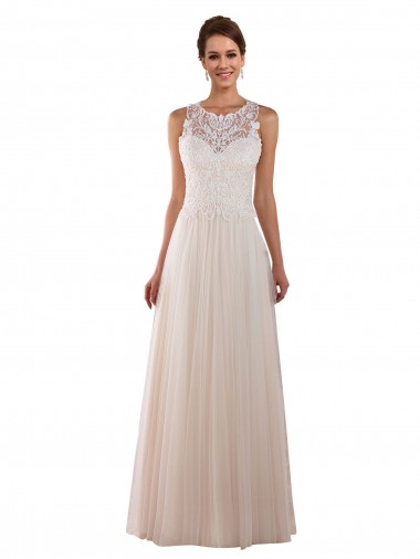Avorio Linea A Alto Collo Tulle Pizzo Boho Abiti da sposa Economici
