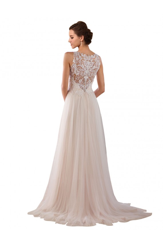 Avorio Linea A Alto Collo Tulle Pizzo Boho Abiti da sposa Economici
