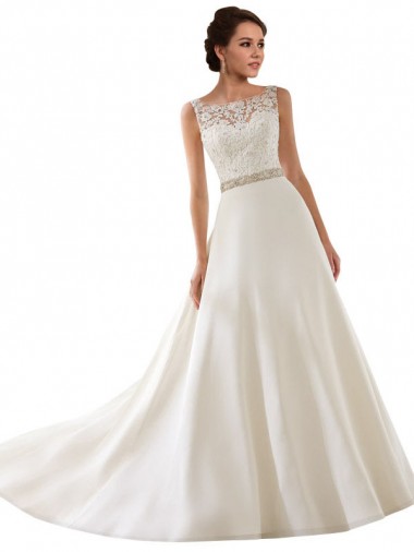 Avorio Linea A Illusione Pizzo Abiti da sposa Economici