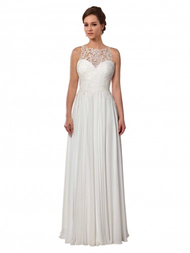 Avorio Linea A Illusione Sweep treno Chiffona Boho Abiti da sposa Economici