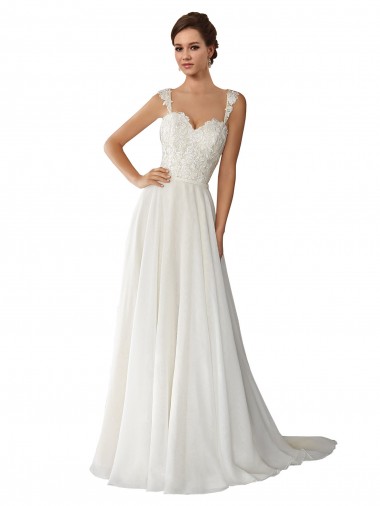 Avorio Linea A Innamorato Chiffona Pizzo Abiti da sposa Economici