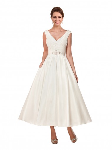 Avorio Linea A Scollatura a V Raso Abiti da sposa Economici