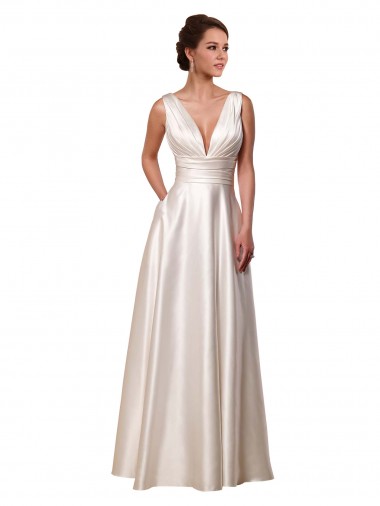 Avorio Linea A Scollatura a V Raso Abiti da sposa Economici