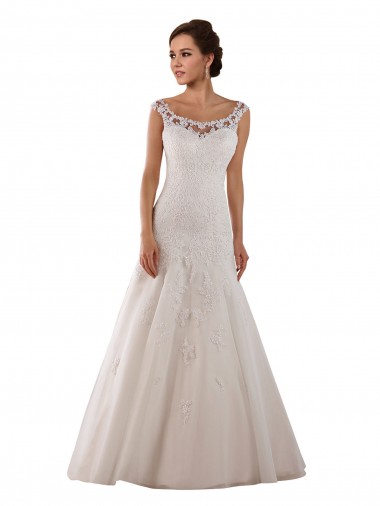 Avorio Linea A Scoop Tulle Abiti da sposa Economici