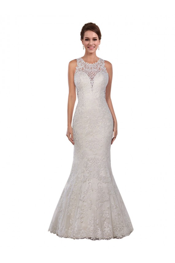 Avorio Stile sirena Alto Collo Pizzo Abiti da sposa Economici