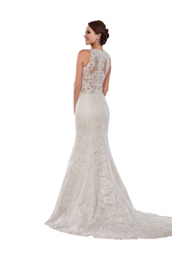 Avorio Stile sirena Alto Collo Pizzo Abiti da sposa Economici