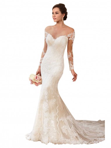 Avorio Stile sirena Innamorato Pizzo Abiti da sposa Economici