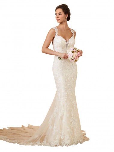 Avorio Stile sirena Innamorato Pizzo Abiti da sposa Economici