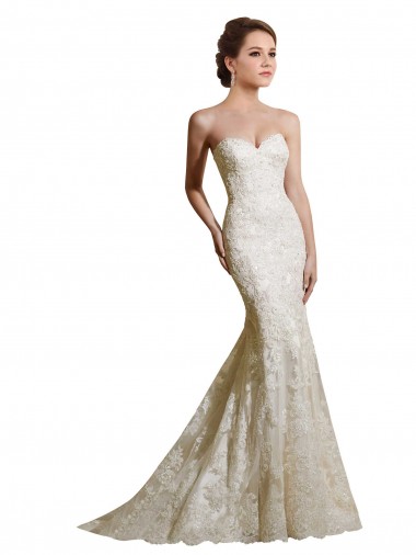 Avorio Stile sirena Innamorato Raso Pizzo Abiti da sposa Economici