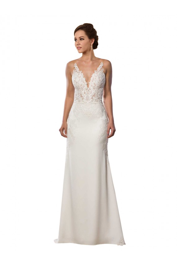 Avorio Stile sirena Scollatura a V Pizzo Crespo Elastico Abiti da sposa Economici