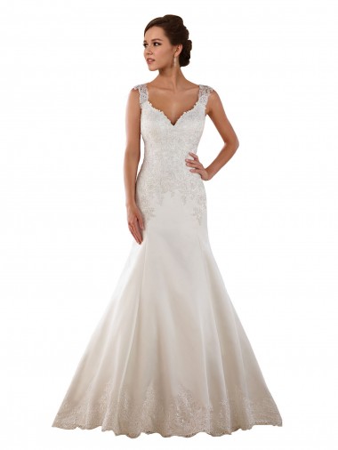 Avorio Stile sirena Scollatura a V Raso Classico Abiti da sposa Economici