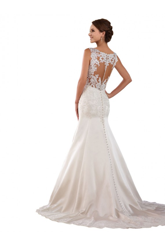 Avorio Stile sirena Scollatura a V Raso Classico Abiti da sposa Economici
