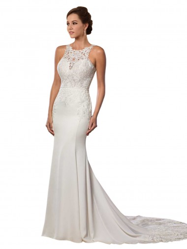 Avorio Tubino Alto Collo Pizzo Abiti da sposa Economici