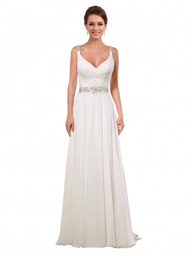 Avorio Tubino Scollatura a V Chiffona Classico Abiti da sposa Economici