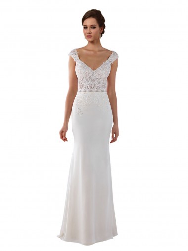 Avorio Tubino Scollatura a V Pizzo Crespo Elastico Abiti da sposa Economici