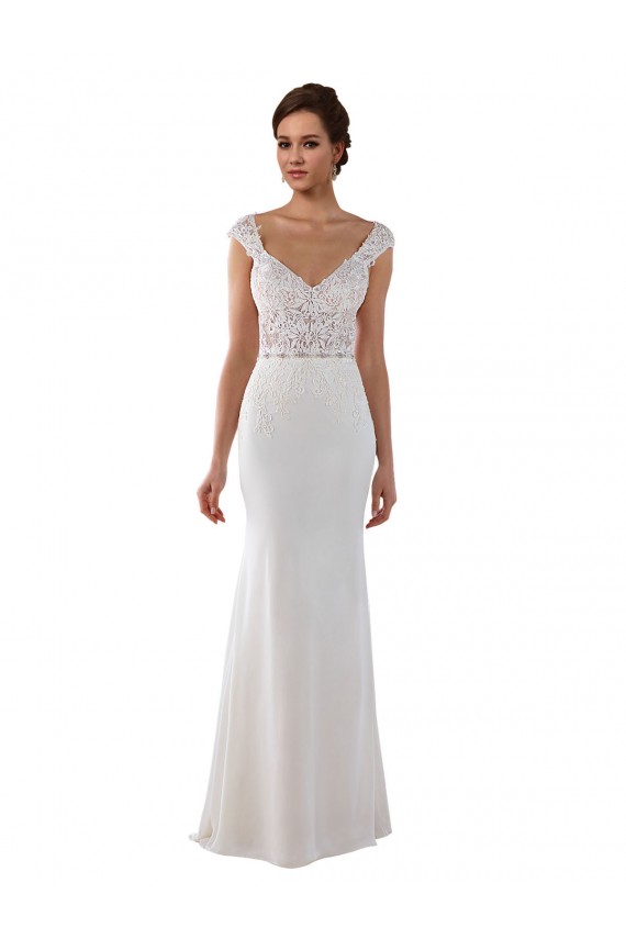 Avorio Tubino Scollatura a V Pizzo Crespo Elastico Abiti da sposa Economici