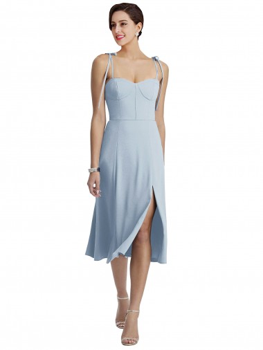 Azzurro cielo Linea A Innamorato Midi Crespo Elastico Corto Abiti da damigella donore / Abiti da ballo / Abiti da cocktail Economici