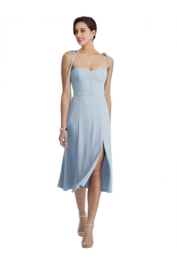 Azzurro cielo Linea A Innamorato Midi Crespo Elastico Corto Abiti da damigella donore / Abiti da ballo / Abiti da cocktail Economici