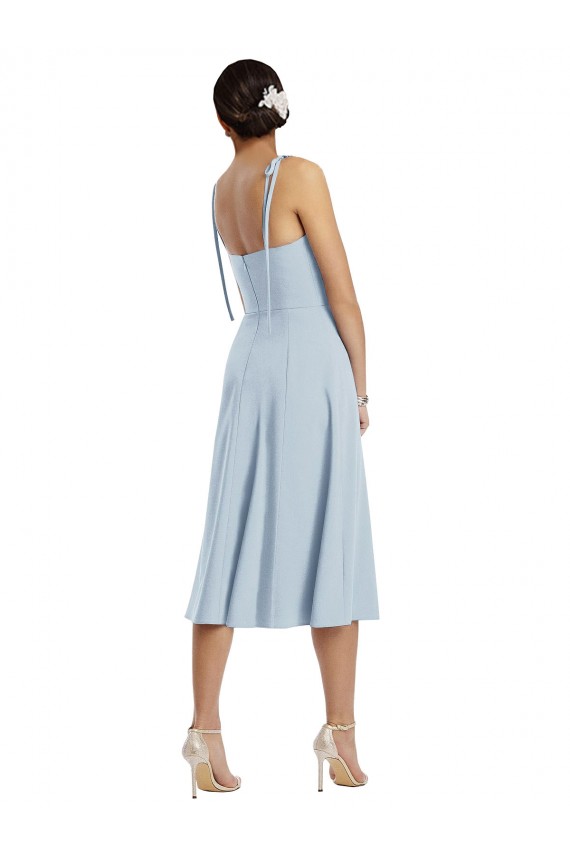 Azzurro cielo Linea A Innamorato Midi Crespo Elastico Corto Abiti da damigella donore / Abiti da ballo / Abiti da cocktail Economici