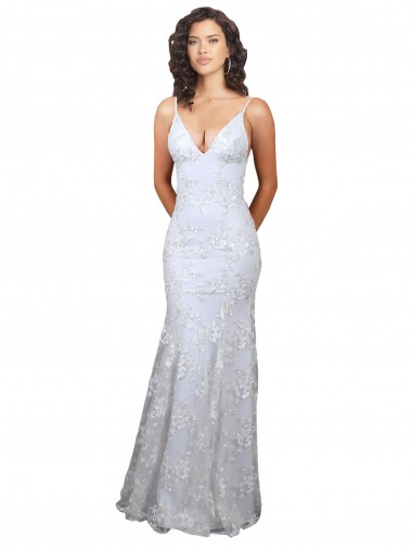 Bianco Stile sirena Alto Collo Crespo Elastico Paillettes Tulle Lunga Formali Abiti da damigella donore / Abiti da sera / Abiti da ballo Economici