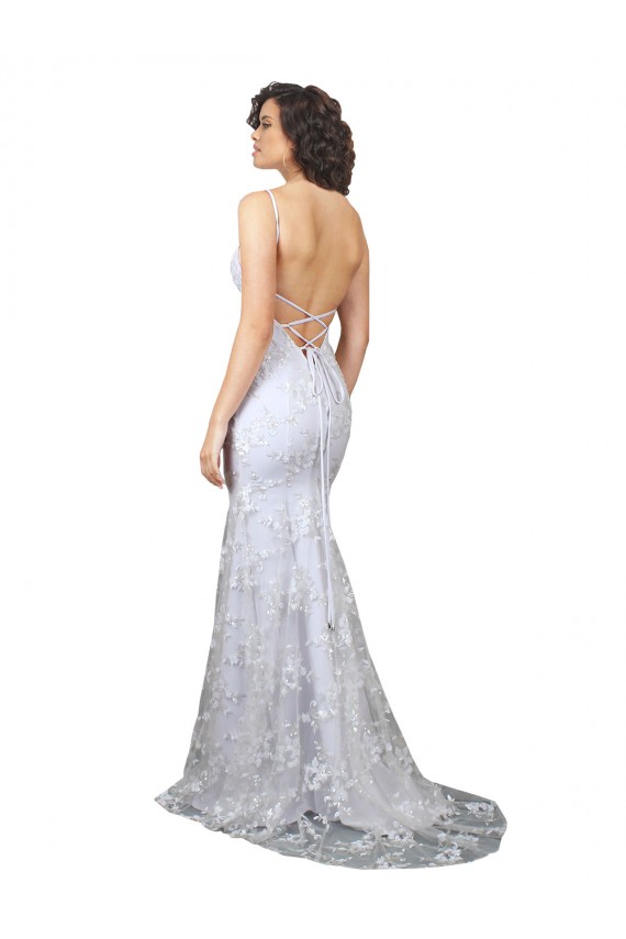 Bianco Stile sirena Alto Collo Crespo Elastico Paillettes Tulle Lunga Formali Abiti da damigella donore / Abiti da sera / Abiti da ballo Economici