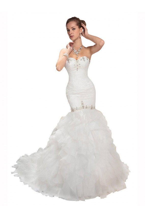 Bianco Stile sirena Innamorato Tulle Abiti da sposa Economici
