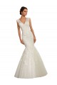 Bianco Stile sirena Scollatura a V Tulle Pizzo Abiti da sposa Economici