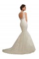 Bianco Stile sirena Scollatura a V Tulle Pizzo Abiti da sposa Economici