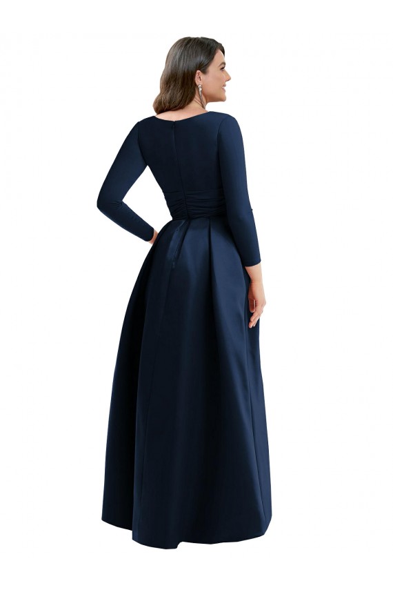 Blu marino scuro Abito da ballo Scollatura a V Spandex Lunga Asimmetrico Formali Abiti da damigella donore / Abiti da sera / Abiti da ballo Economici