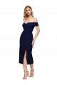 Blu marino scuro Stile sirena Midi Crespo Elastico Corto Abiti da damigella donore / Abiti da sera / Abiti da cocktail Economici