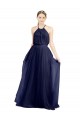 Blu navy 21 Linea A Capestro Alto Collo Tulle Lunga Abiti da damigella donore Economici