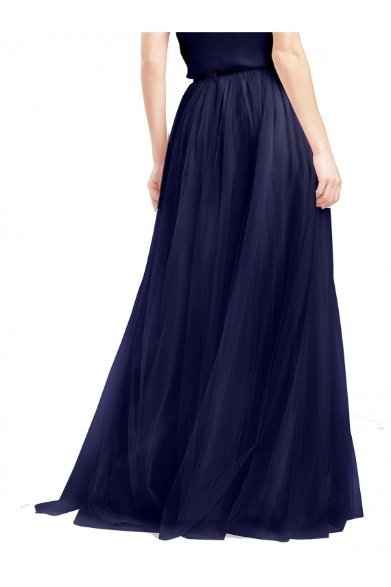 Blu navy 21 Linea A Capestro Alto Collo Tulle Lunga Abiti da damigella donore Economici