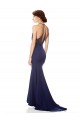Blu navy Stile sirena Capestro Alto Collo Crespo Elastico Lunga Formali Abiti da damigella donore / Abiti da sera / Abiti da ballo Economici