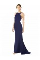Blu navy Stile sirena Capestro Alto Collo Crespo Elastico Lunga Formali Abiti da damigella donore / Abiti da sera / Abiti da ballo Economici