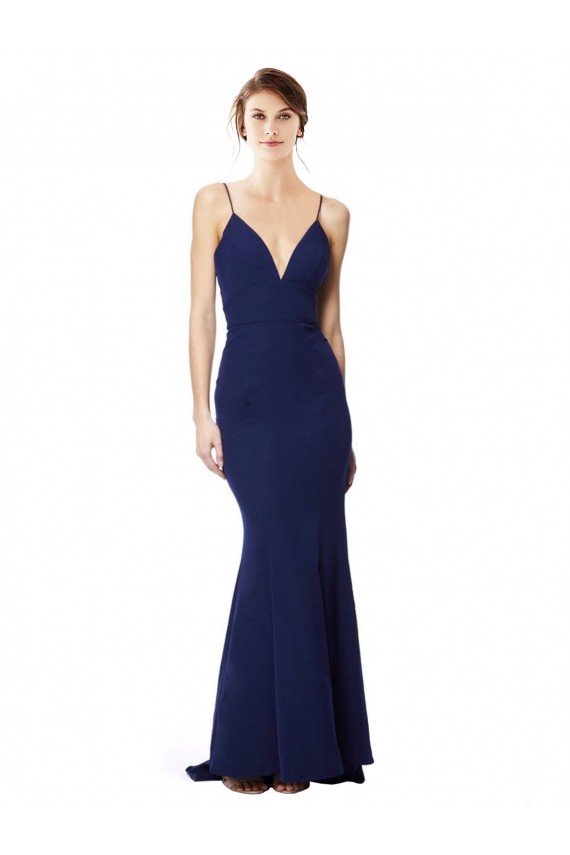 Blu navy Stile sirena Sottili Alto Collo Crespo Elastico Lunga Formali Abiti da damigella donore / Abiti da sera / Abiti da ballo Economici