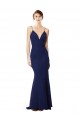 Blu navy Stile sirena Sottili Alto Collo Crespo Elastico Lunga Formali Abiti da damigella donore / Abiti da sera / Abiti da ballo Economici