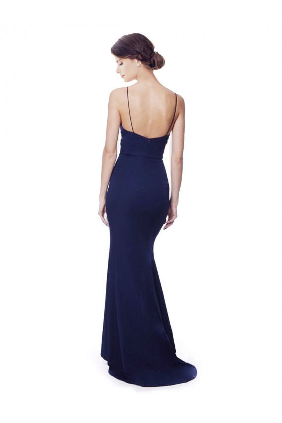 Blu navy Stile sirena Sottili Alto Collo Crespo Elastico Lunga Formali Abiti da damigella donore / Abiti da sera / Abiti da ballo Economici