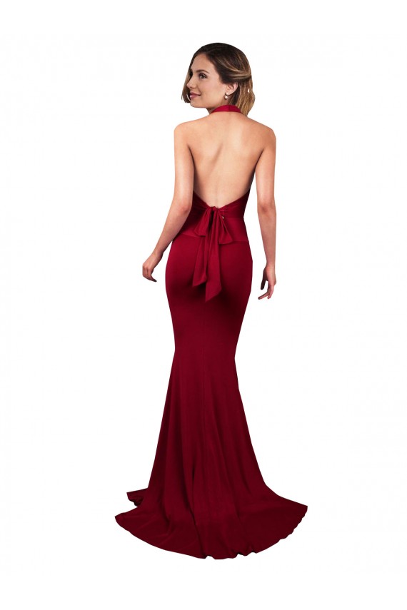 Borgogna Stile sirena Capestro Scollatura a V Spandex Lunga Formali Abiti da damigella donore / Abiti da sera / Abiti da ballo Economici