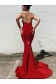 Borgogna Stile sirena Innamorato Paillettes Velluto Lunga Abiti da ballo Economici