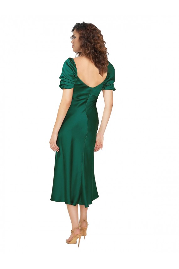 Cacciatore verde Linea A Innamorato Midi Raso Setoso Corto Abiti da damigella donore / Abiti da sera / Abiti da ballo Economici