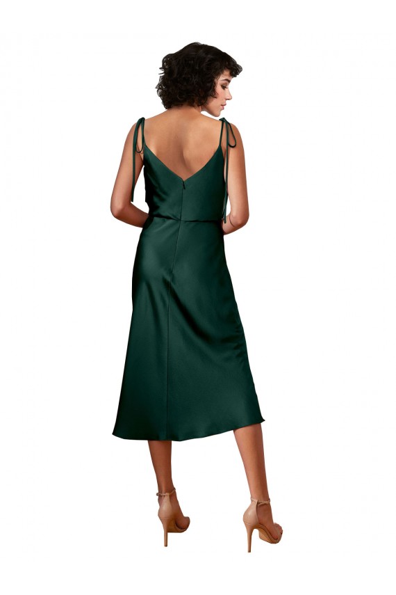 Cacciatore verde Tubino Cappuccio Midi Raso Elastico Corto Abiti da damigella donore / Abiti da sera / Abiti da cocktail Economici
