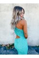 Colore Mostrato Stile sirena Una spalla Sweep treno Paillettes Velluto Lunga Abiti da ballo Economici